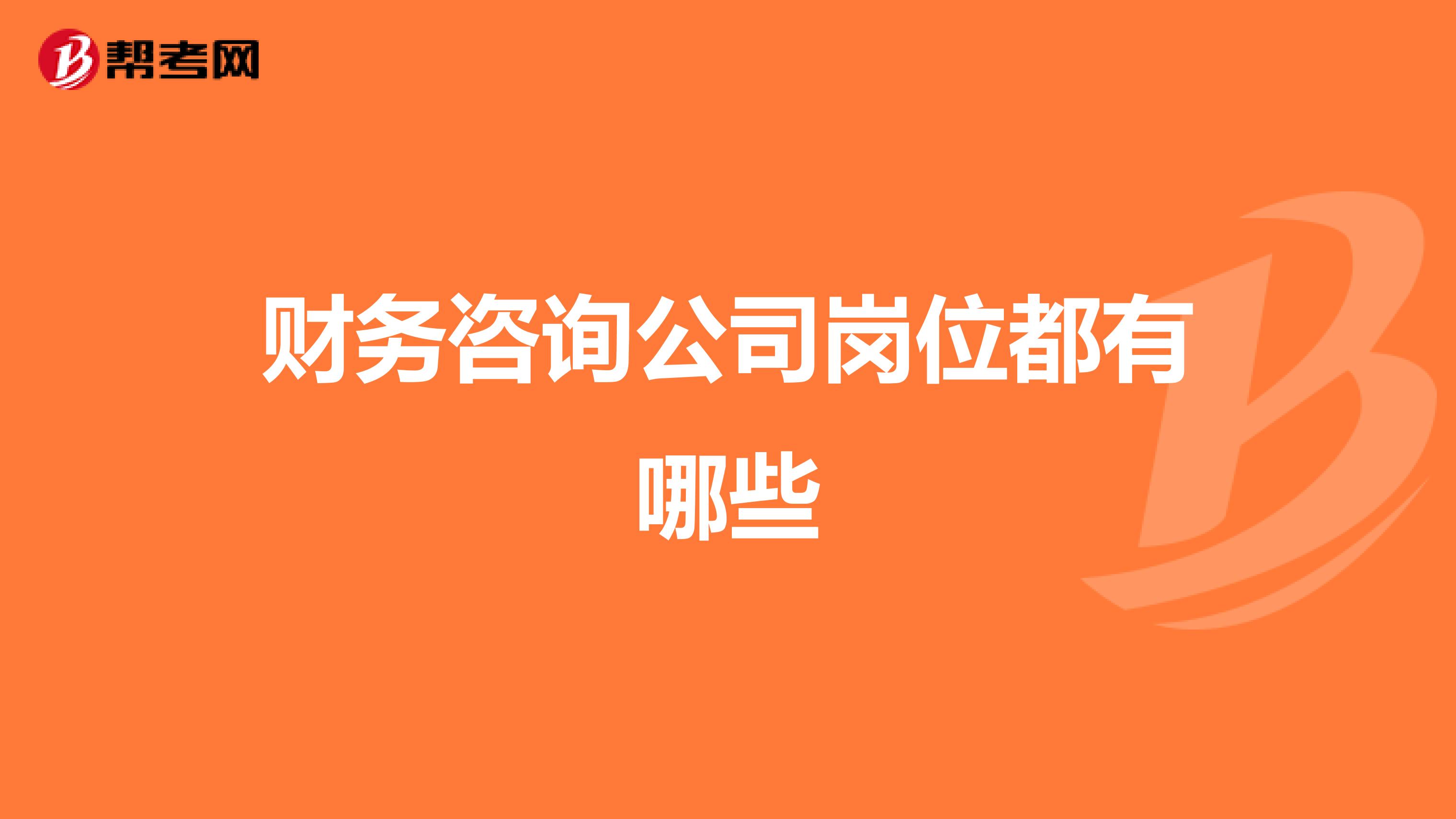 财务咨询公司岗位都有哪些